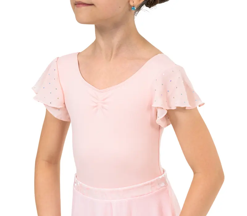 Bloch Scarlett, Mädchen-Trikot mit Rüschenärmel – Hellrosa Bloch