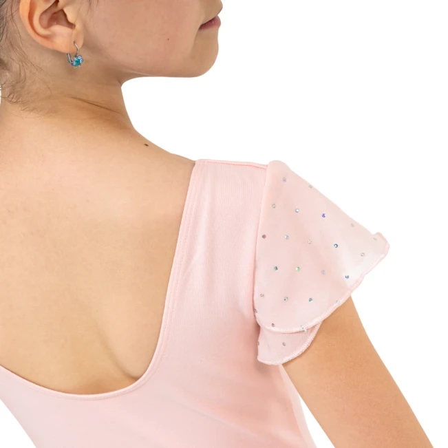 Bloch Scarlett, Mädchen-Trikot mit Volantärmel Bloch Scarlett, Mädchen-Trikot mit Rüschenärmel – Hellrosa Bloch