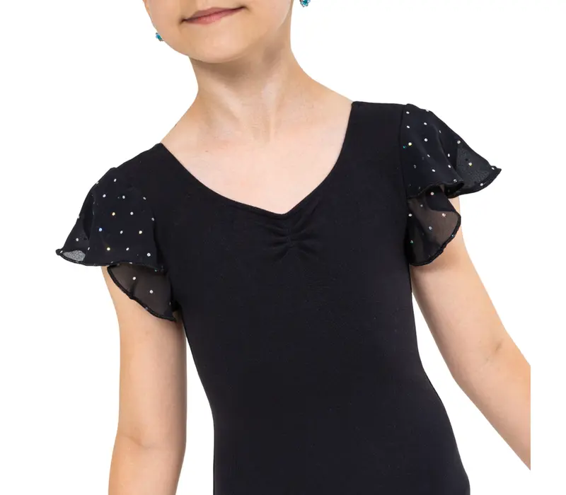 Bloch Scarlett, Mädchen-Trikot mit Rüschenärmel - Schwarz