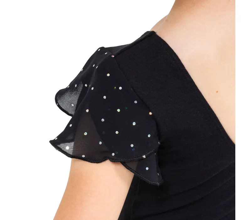 Bloch Scarlett, Mädchen-Trikot mit Rüschenärmel - Schwarz