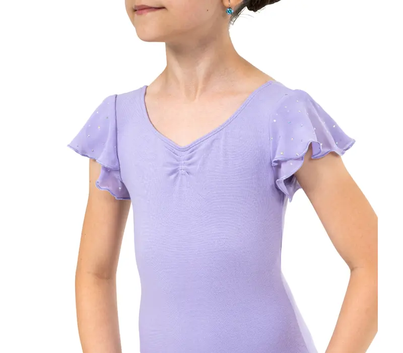 Bloch Scarlett, Mädchen-Trikot mit Rüschenärmeln – Flieder