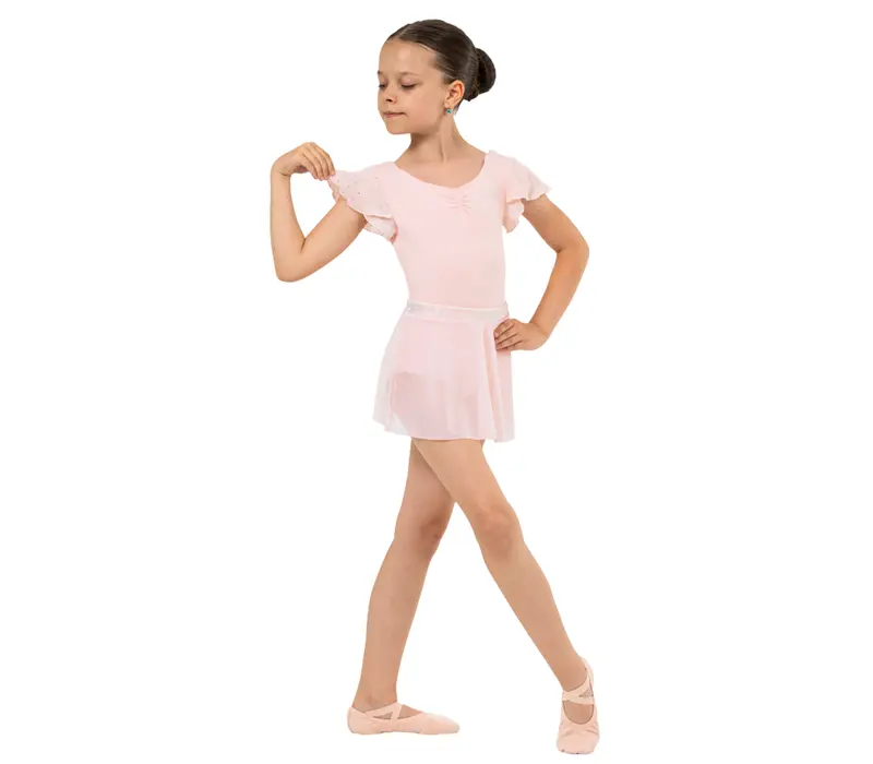 Bloch Scarlett, Mädchen-Trikot mit Rüschenärmel – Hellrosa Bloch