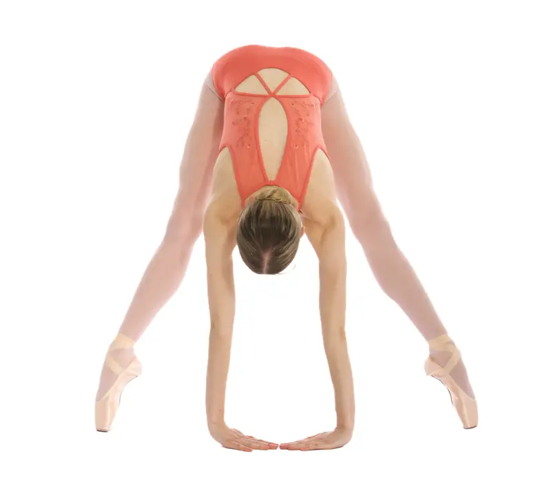 Bloch Cassia Floral Leotard, Damen-Trikot mit besticktem Mesh am Rücken - Pfirsich - peach