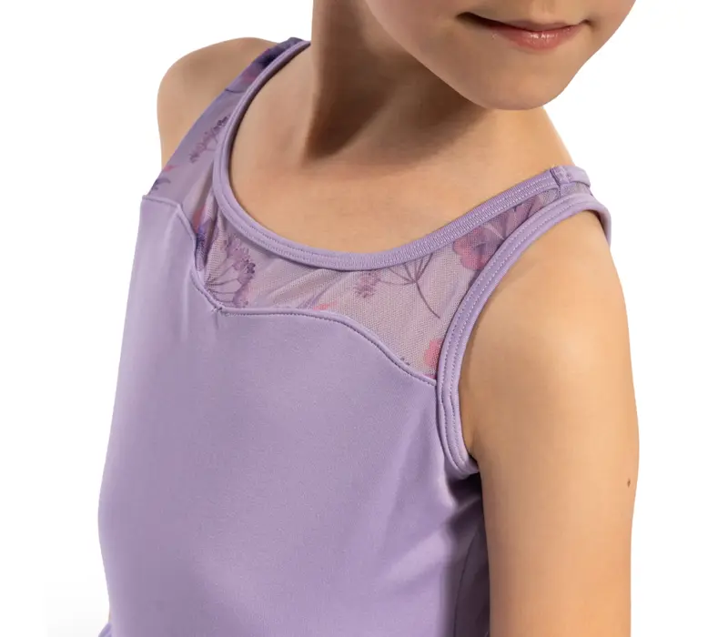 Bloch Evie Floral Tank, Mädchen-Trikot mit Tutu-Röckchen, breite Träger – Flieder (Lilac) Bloch