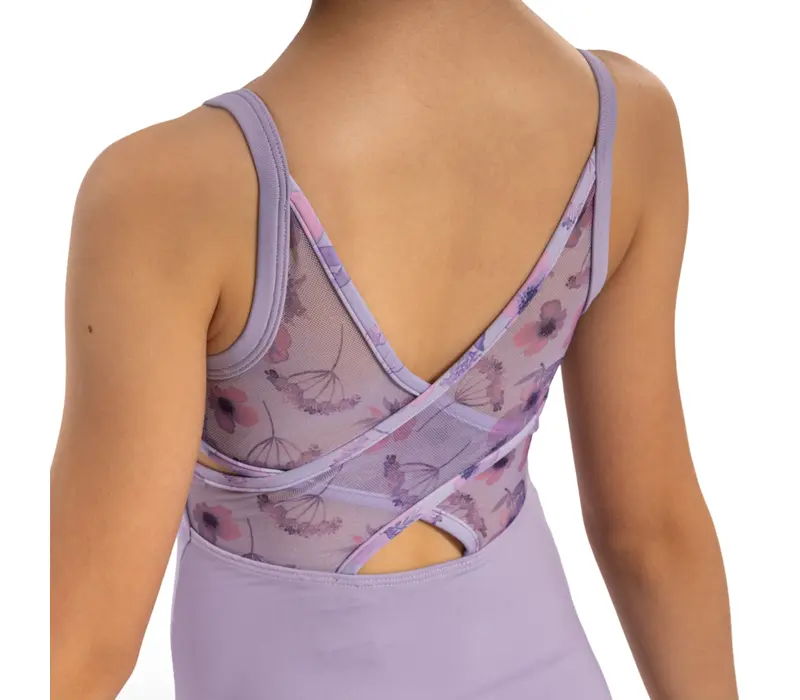 Bloch Lila Floral, Mädchen-Trikot mit dünnen Trägern - Flieder Lilac Bloch