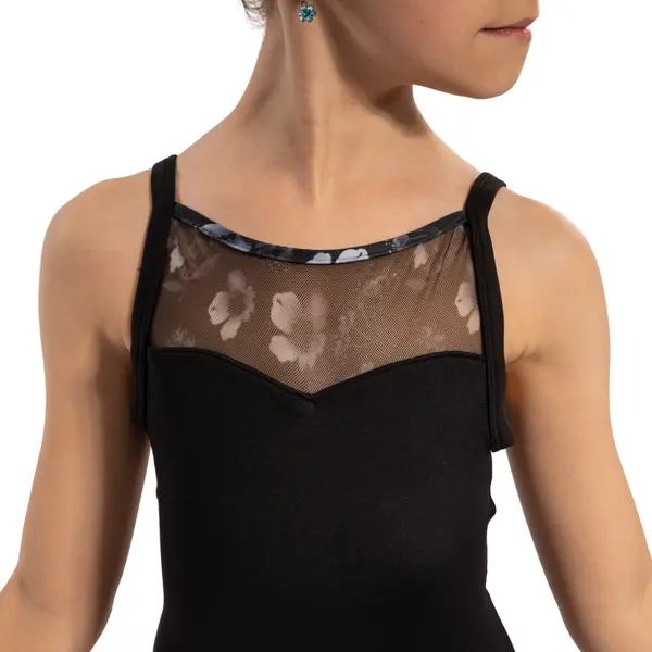 Bloch Lila Floral, Mädchen-Turnanzug mit dünnen Trägern