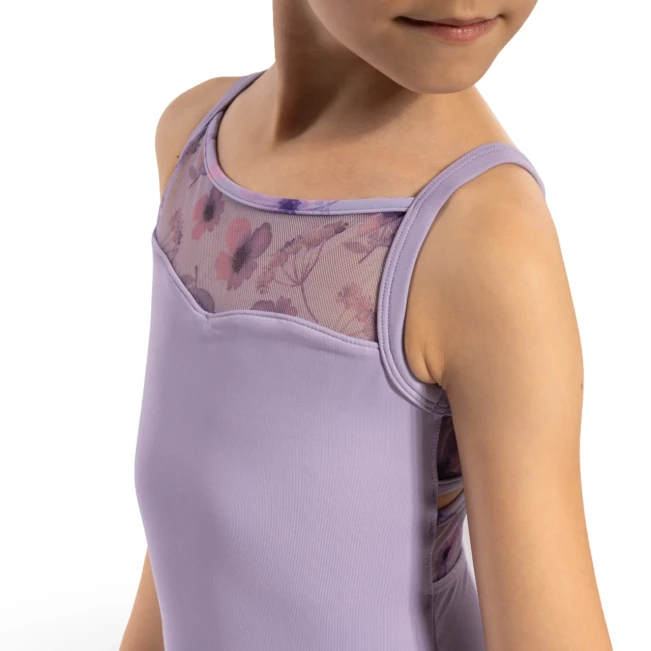 Bloch Lila Floral, Mädchen-Turnanzug mit dünnen Trägern