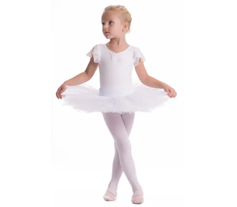 Bloch Scarlett, Mädchen-Trikot mit Rüschenärmeln - Weiß