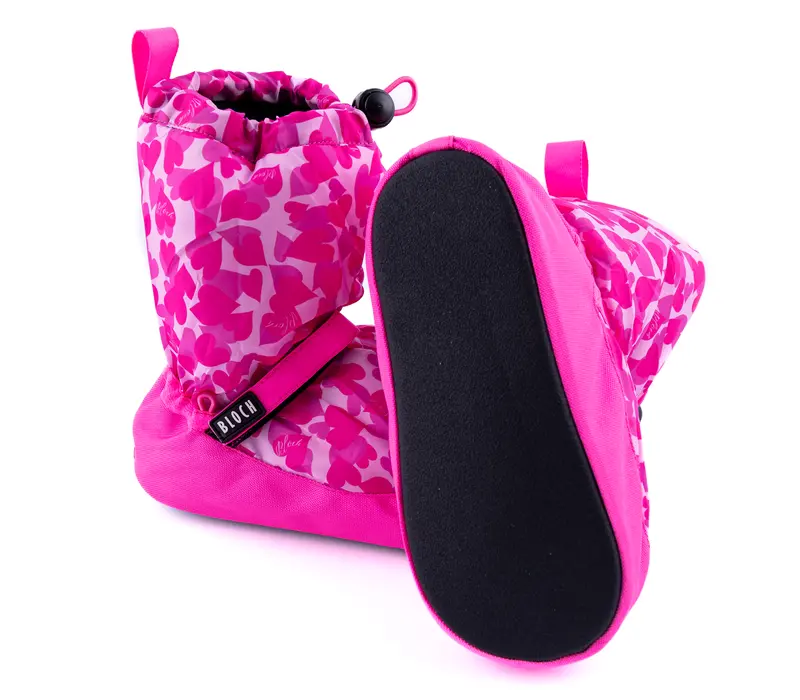 Bloch Booties Edition mit Muster, Damen-Wärmeschuhe Bloch Booties Muster-Edition, Damen-Warmhalte-Schuhe – Pinke Herzen Bloch