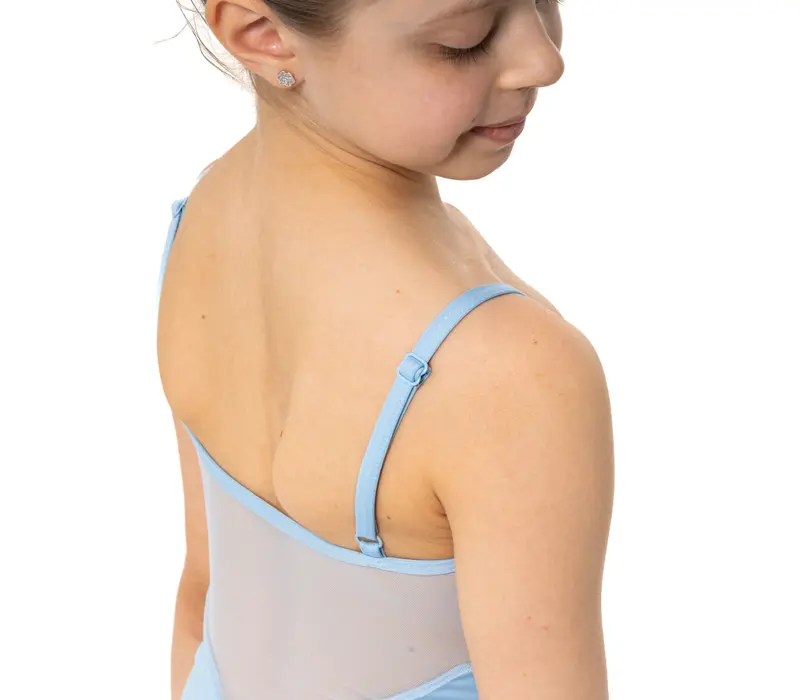 Capezio Lake Leotard, geblümtes Mädchen-Trikot mit dünnen Trägern – Hellblau Capezio