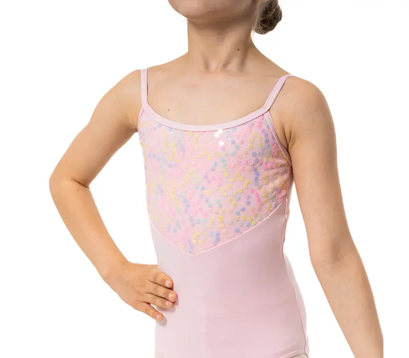 Capezio Lake Leotard, geblümter Mädchen-Trikot mit dünnen Trägern - Rosa Capezio
