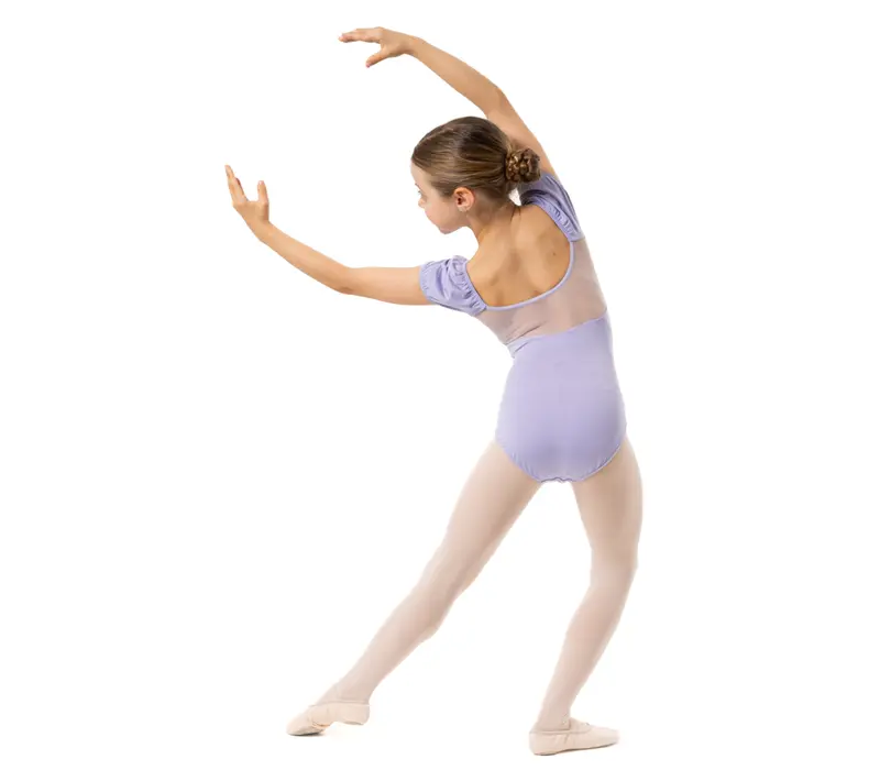 Capezio Lotus Trikot, geblümter Mädchen-Body mit kurzem Ärmel - Violett - lavender