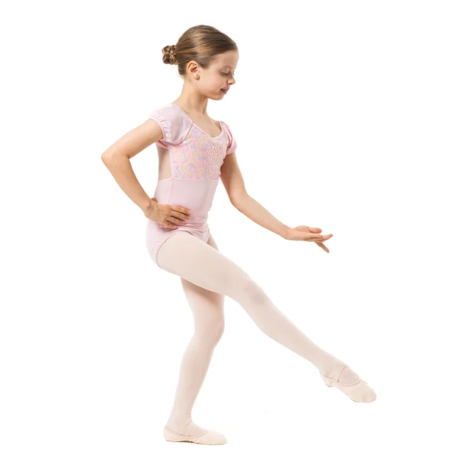 Capezio Lotus Leotard, geblümtes Mädchen-Trikot mit kurzem Ärmel