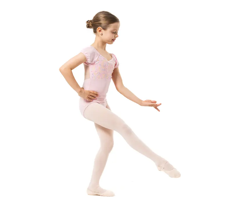 Capezio Lotus Leotard, geblümtes Mädchen-Trikot mit kurzem Ärmel Capezio Lotus Trikot, geblümter Mädchen-Trikotanzug mit kurzem Ärmel – Pink Capezio