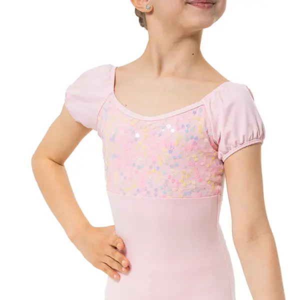 Capezio Lotus Leotard, geblümtes Mädchen-Trikot mit kurzem Ärmel