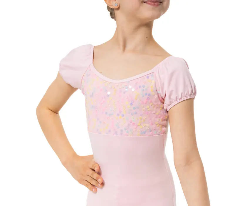 Capezio Lotus Trikot, geblümter Mädchen-Trikotanzug mit kurzem Ärmel – Pink Capezio Capezio Lotus Trikot, geblümter Mädchen-Trikotanzug mit kurzem Ärmel – Pink Capezio