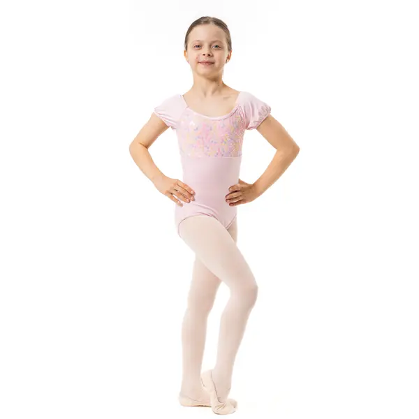 Capezio Lotus Leotard, geblümtes Mädchen-Trikot mit kurzem Ärmel