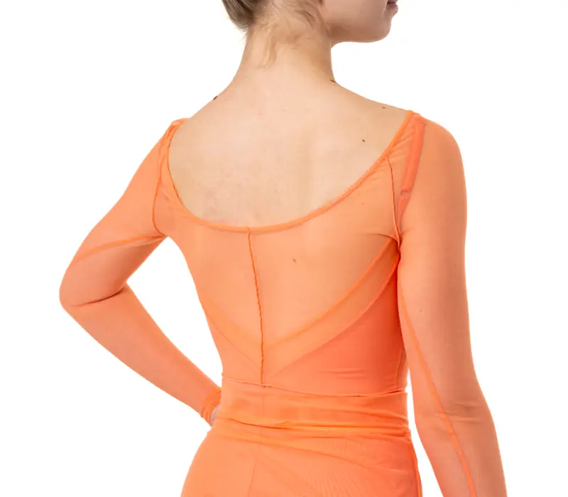 Capezio Dusk Mesh, Damen-Top mit langen Ärmeln - Aprikose Apricot Capezio
