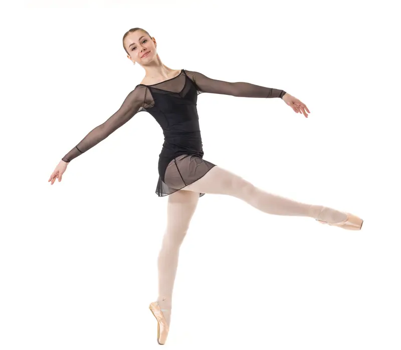 Capezio Dusk Mesh, Damen-Top mit langen Ärmeln - Schwarz