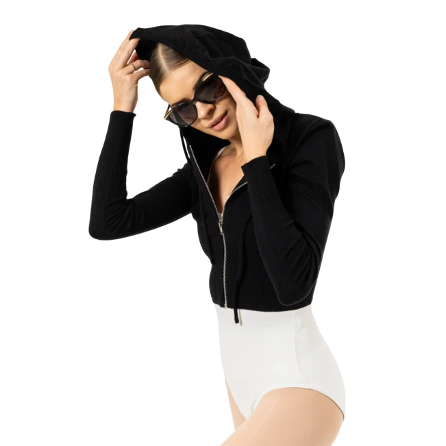 Bloch Cropped Knit Full Zip Hoodie, Damen-Kapuzenjacke – Schwarz Bloch Cropped Knit Full Zip Hoodie, Damen-Kapuzenjacke – Schwarz