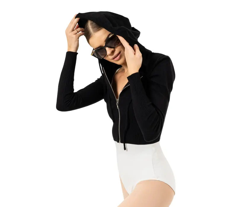 Bloch Cropped Knit Full Zip Hoodie, Damen-Kapuzenjacke – Schwarz