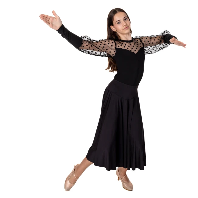 Claudia, Trikot für Mädchen mit transparenten, gepunkteten Ärmeln Claudia, Trikot für Mädchen mit transparenten, gepunkteten Ärmeln