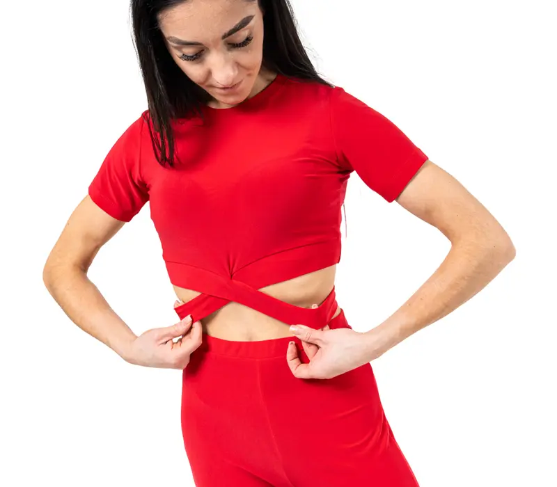 Beny, Damen-Top mit kurzen Ärmeln und Bindung – Rot – red Beny, Damen-Top mit kurzen Ärmeln und Bindung – Rot – red