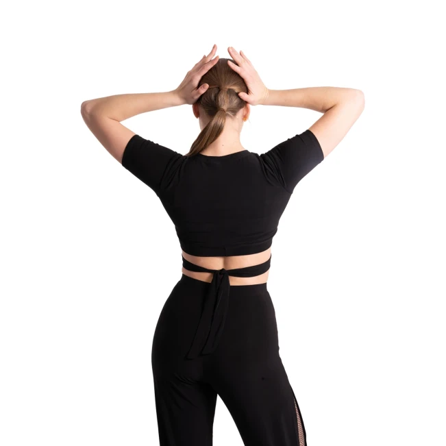 Beny, Damen-Top mit kurzem Ärmel und zum Binden Beny, Damen-Top mit kurzen Ärmeln und Bindung – Schwarz