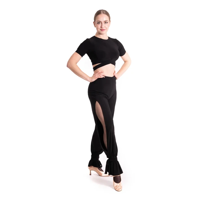 Beny, Damen-Top mit kurzem Ärmel und zum Binden Beny, Damen-Top mit kurzen Ärmeln und Bindung – Schwarz
