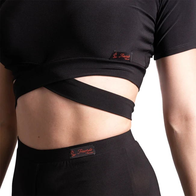 Beny, Damen-Top mit kurzen Ärmeln und Bindung – Schwarz Beny, Damen-Top mit kurzen Ärmeln und Bindung – Schwarz