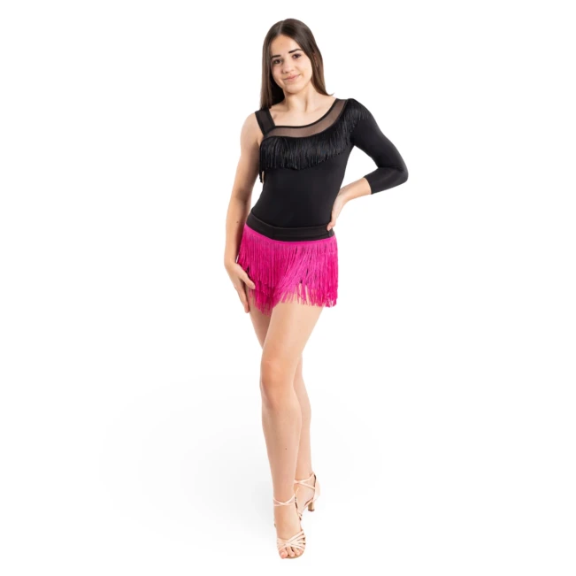 FSD Natty, Shorts für Mädchen mit bunten Fransen - Schwarz/Karminrot