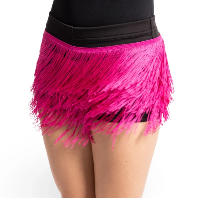 FSD Natty, Shorts für Mädchen mit bunten Fransen - Schwarz/Karminrot