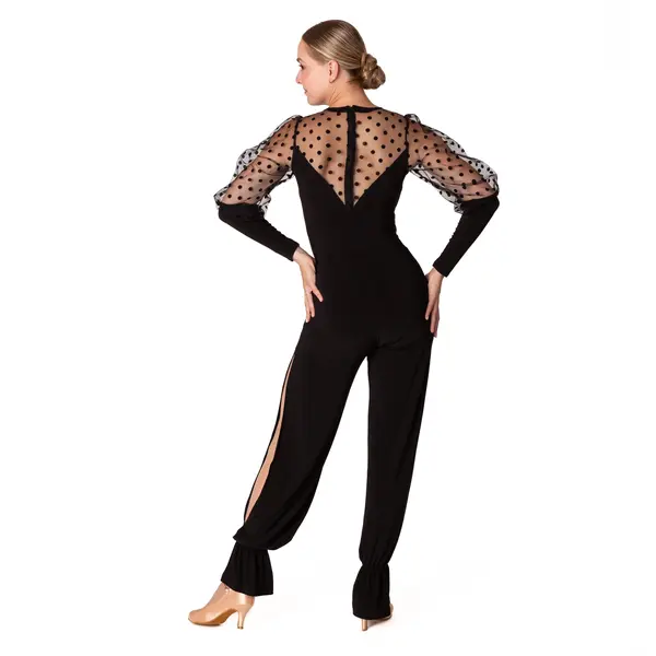 Claudia, Body für Damen mit transparenten, gepunkteten Ärmeln