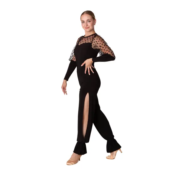 Claudia, Body für Damen mit transparenten, gepunkteten Ärmeln