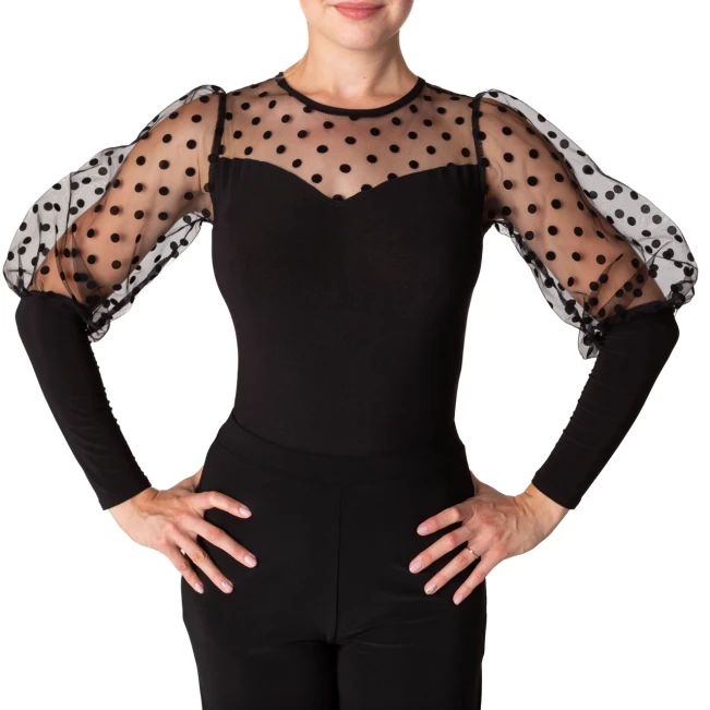 Claudia, Body für Damen mit transparenten, gepunkteten Ärmeln Claudia, Body für Damen mit transparenten, gepunkteten Ärmeln