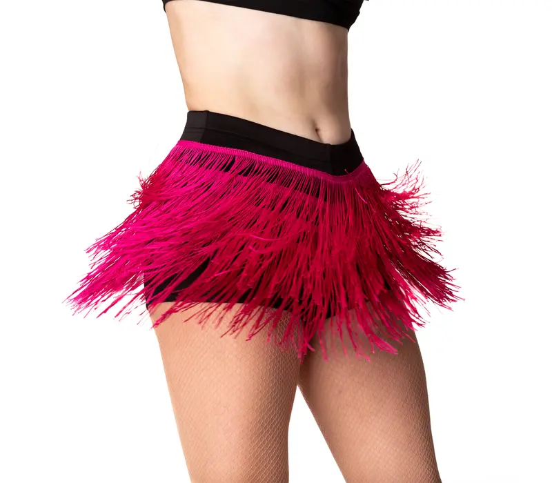 Natty, Damenshorts mit farbigen Fransen – Schwarz/Karminrot