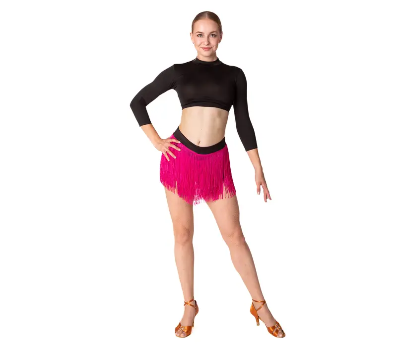 Natty, Damenshorts mit farbigen Fransen – Schwarz/Karminrot