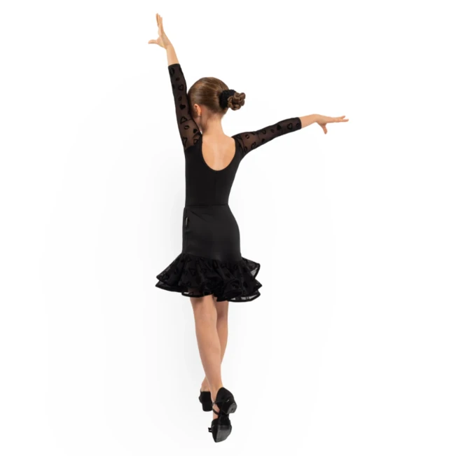 Grand Prix Danna flocked mesh, Body für Mädchen mit Netzärmeln Grand Prix Danna flocked mesh, Body für Mädchen mit Netzärmeln