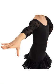 Danna flocked mesh, Mädchen-Body mit Netzärmeln 