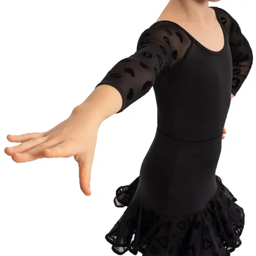 Danna flocked mesh, Mädchen-Body mit Netzärmeln 