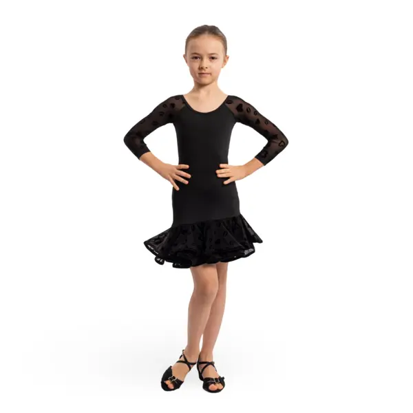 Danna flocked mesh, Mädchen-Body mit Netzärmeln 