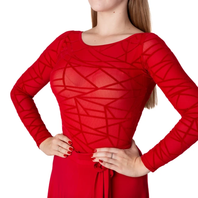 Karla line, Damen-Body für Latin mit langem Ärmel - Rot - red