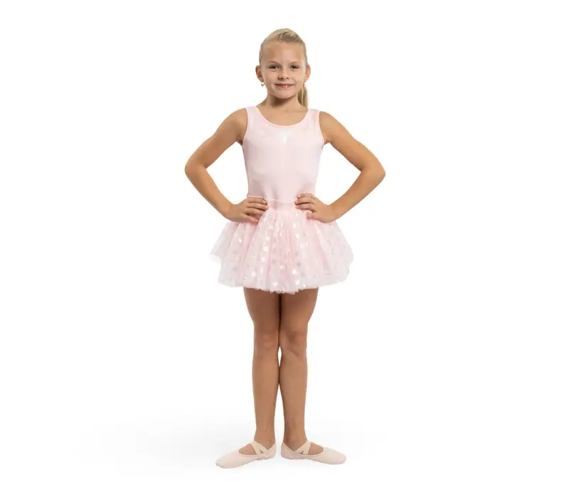 Mirella Glow Tanktop, Kindertrikot mit breiten Trägern und Tutu-Röckchen – Pink Bloch