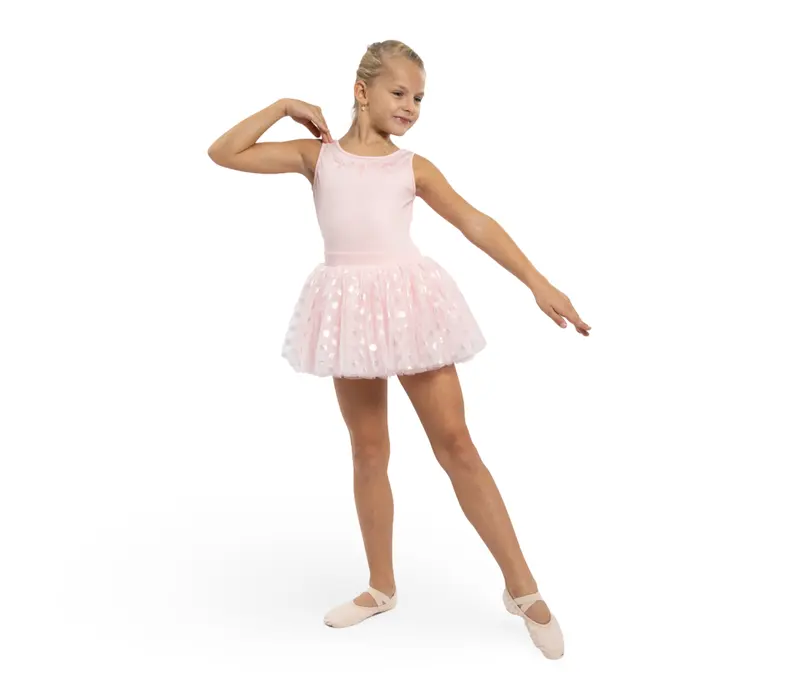 Mirella Glow Tanktop, Kindertrikot mit breiten Trägern und Tutu-Röckchen – Pink Bloch