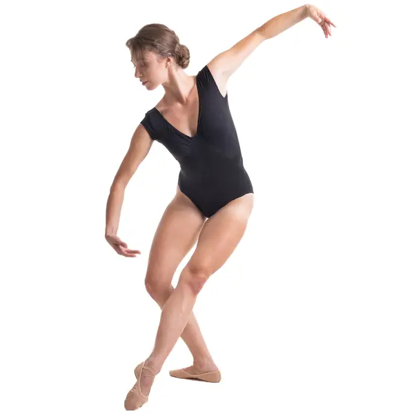 Mirella Schwarzer Leotard mit kurzen Ärmelchen, Damen-Trikot 