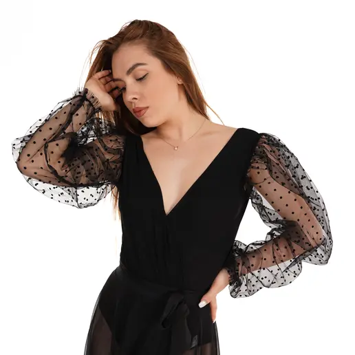 Jadore, Damen-Body mit Tüllärmeln Jadore, Damen-Body mit Tüllärmeln