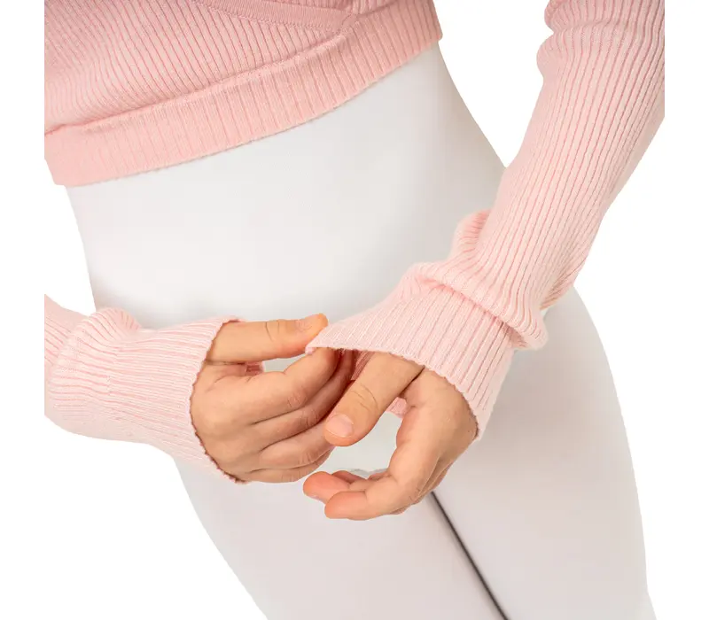 Bloch Fix Wrap Sweater, Mädchen-Ballett-Warm-up-Top Bloch Fix Wrap Sweater, Mädchen-Ballett-Warm-up-Top zum Aufwärmen – Hellrosa Bloch