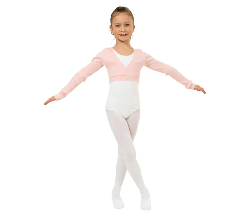 Bloch Fix Wrap Sweater, Mädchen-Ballett-Warm-up-Top Bloch Fix Wrap Sweater, Mädchen-Ballett-Warm-up-Top zum Aufwärmen – Hellrosa Bloch