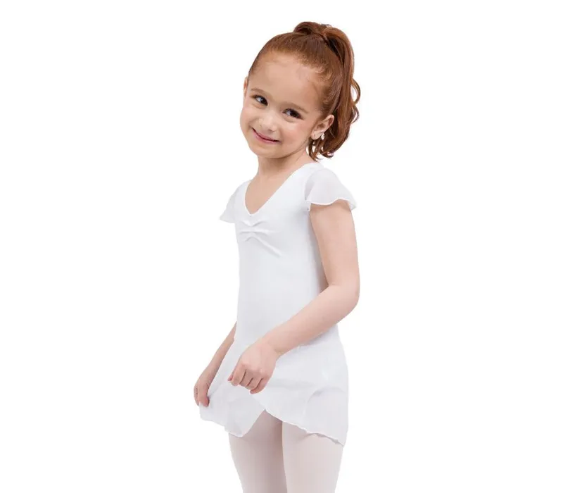 Capezio Kleid mit Flatterärmeln, Trikot mit Röckchen – Weiß