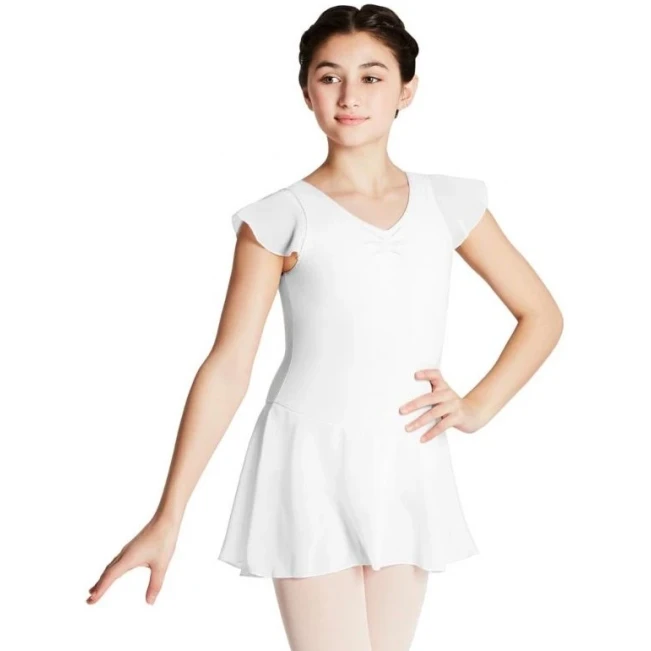 Capezio Kleid mit Flatterärmeln, Trikot mit Röckchen – Weiß Capezio Kleid mit Flatterärmeln, Trikot mit Röckchen – Weiß